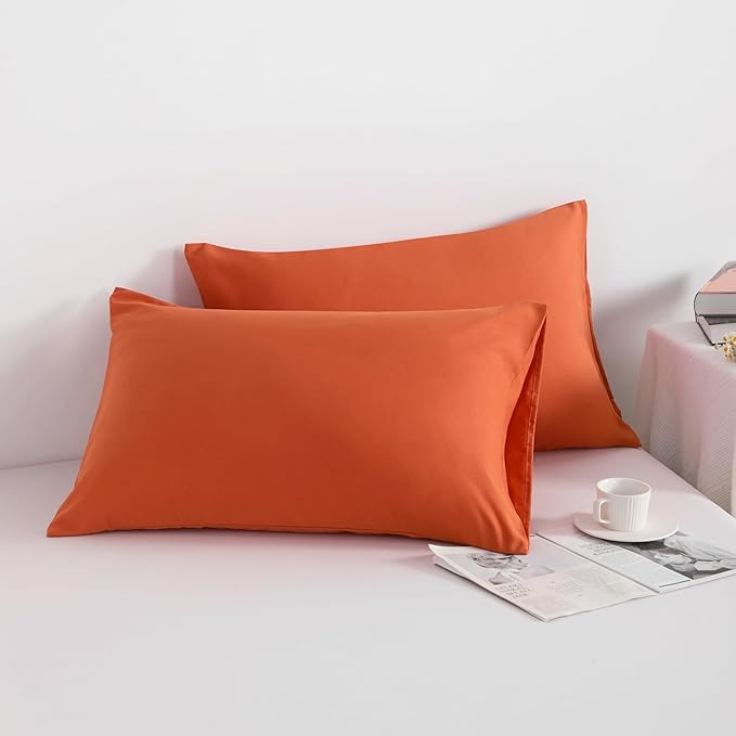 NTBAY Standard Pillowcase Set - 2 Pack Brushed Microfiber 20x26 Pillowcases - Soft, Wrinkle-Free, Fade-Resistant, Stain-Resistant, Brunt Orange Pillowcases with Envelope Closure - 20x26 Inches