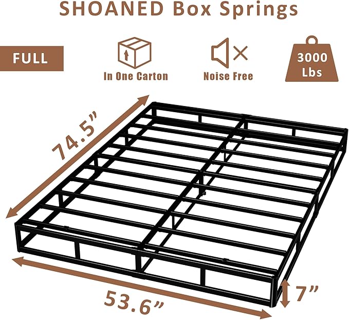 SHOANED 7 Inch Full Box Spring - Metal Frame Mattress Foundation Memory Foam Basics Bed Base Heavy Duty Box Springs No Noise, 3000lbs Max Weight Capacity