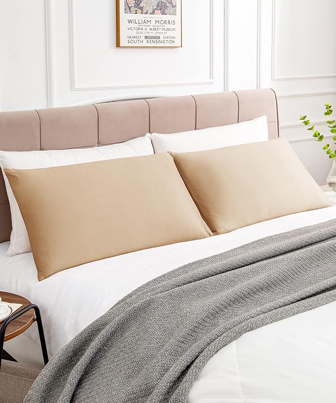 Warmstar Cotton Pillow Cases King Size Set of 2, 600 Thread Count Pillowcases 20x36 Inches, Soft Long Staple Cotton Pillowcases Breathable with Envelope Closure,Khaki