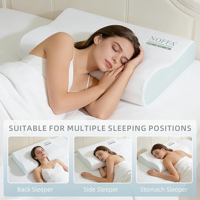 Cervical Neck Pillow for Neck Pain Relief, Neck Support Pillows, Contour Memory Foam Pillow, Orthopedic Pillow for Side Back Stomach Sleeper, Cooling Removable Pillowcase, Medium Soft