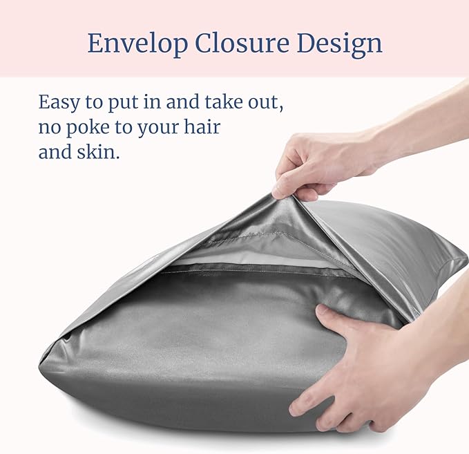 BEDELITE Satin Pillowcase for Hair and Skin, Super Soft Similar to Silk Pillow Cases 4 Pack with Envelope Closure, Cooling Pillowcases for Women Men (20"x40" King Size, Grey)