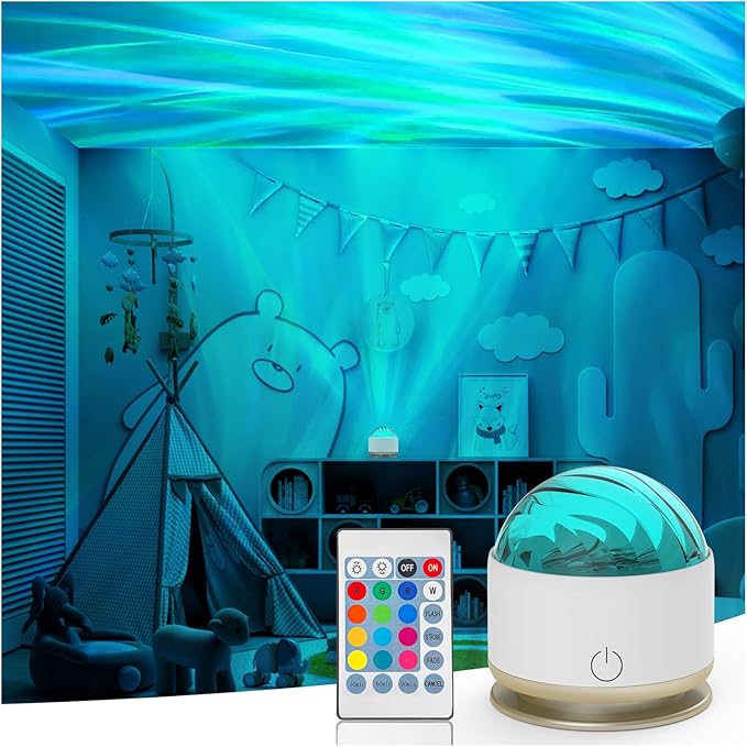 HUMIIEYE Northern Light Projector, Battery Operated Aurora Night Light with Timer Function, 13 Colors Galaxy Lamp Ripple Ceiling Projector Mood Ambient Lighting for Bedroom Adults Kids Room Girl Gift