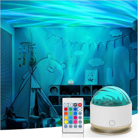 HUMIIEYE Northern Light Projector, Battery Operated Aurora Night Light with Timer Function, 13 Colors Galaxy Lamp Ripple Ceiling Projector Mood Ambient Lighting for Bedroom Adults Kids Room Girl Gift
