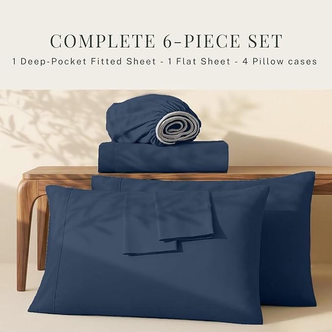 Hearth & Harbor Extra Deep Pocket Sheets - Fits Mattress 18-24 Inches Deep - Extra Deep Pocket Twin XL Sheets Sets - 4 Piece Twin XL Size - Navy Blue