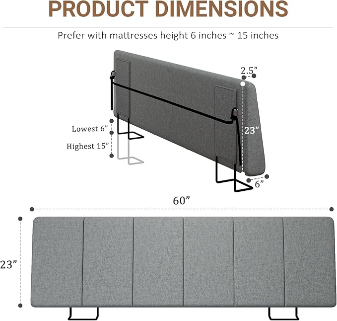 Queen Size Headboard Only-No Assembly, Upholstered Headboard Queen Size Linen Fabric Modern Style Headboards Extra-Thick, Dark Gray