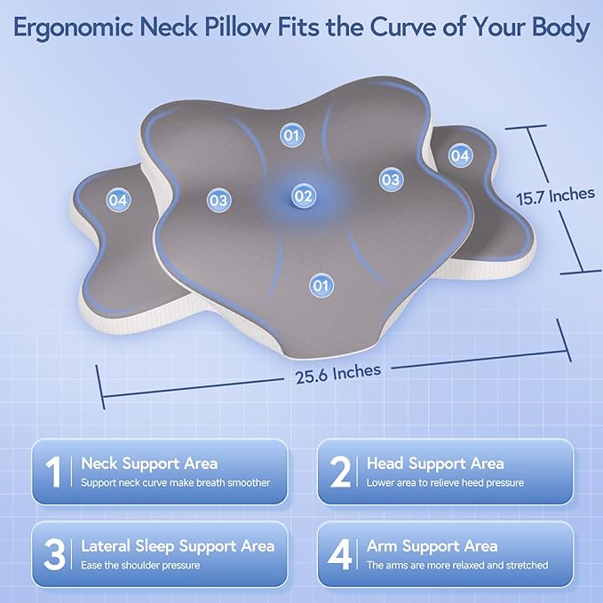 Sleep Apnea Pillow for Side Sleepers, Cervical Neck Pillow for Neck Pain Relief, Ergonomic Contour Memory Foam Pillow with Cooling Washable Cover for Back, Side & Stomach Sleepers