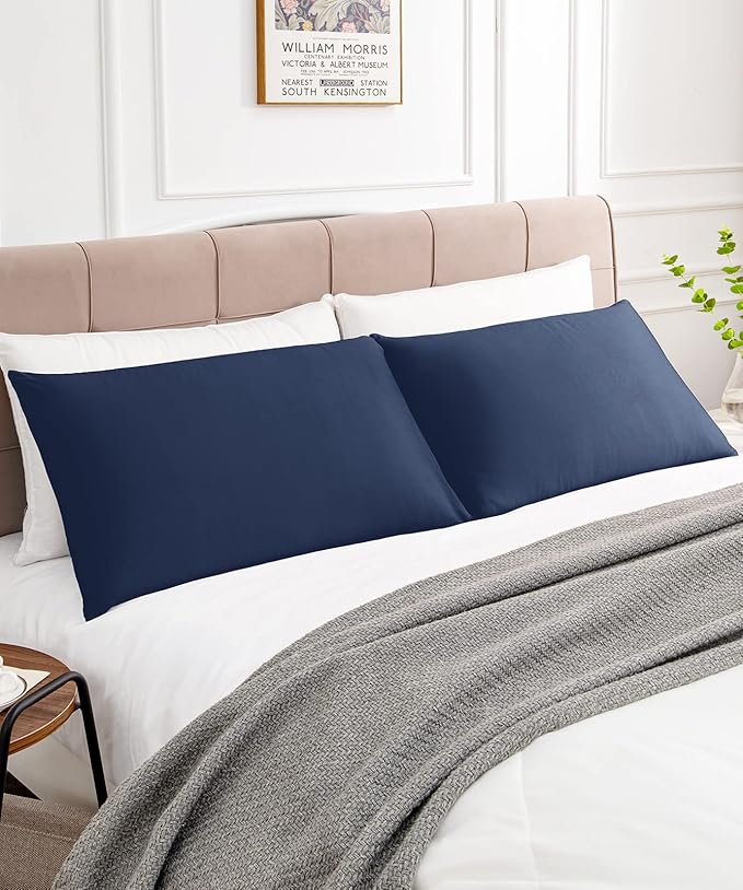 Warmstar Cotton Pillow Cases King Size Set of 2, 600 Thread Count Pillowcases 20x36 Inches, Soft Long Staple Cotton Pillowcases Breathable with Envelope Closure,Navy Blue