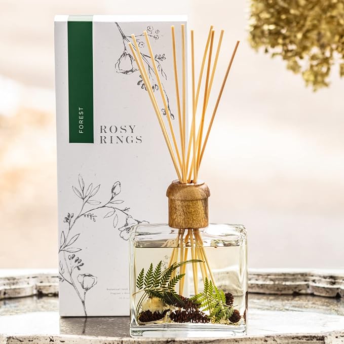 Rosy Rings Botanical Reed Diffuser Forest 13 Ounces - Lasts 6-12 Months, Aromatherapy Diffuser, Reed Diffuser with Botanicals Perfect for Home Decor!