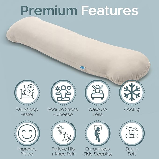 SleepCloud Weighted Body Pillow 6.5lbs - Weighted Pillow for Deeper Sleep (41” x 10”) - Cooling Body Pillows for Adults, Side Sleeper Body Pillows with Cover (Champagne)