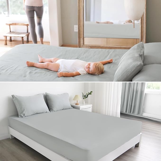 Full Size Mattress Protector Waterproof Cover 2 Pack, Breathable Waterproof Bed Full Fitted Sheet Only, Washable 14" Deep Pocket Double Mattress Cover with Elastic Rubber Band, Grey