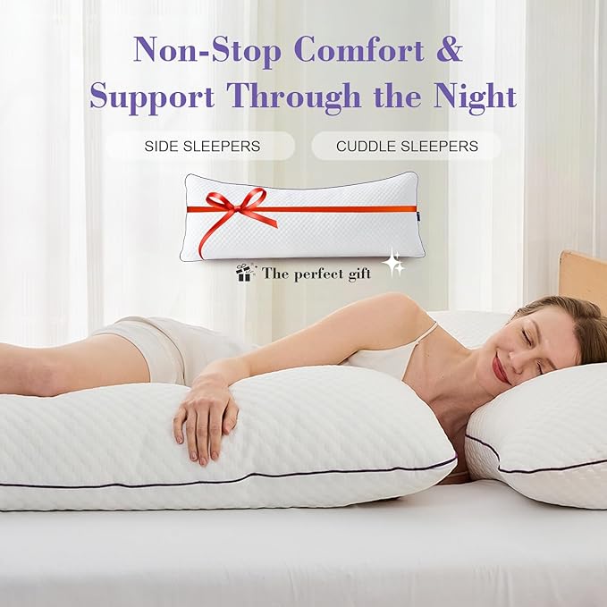 HOMELAB Cooling Adjustable Body Pillow (20x54) with White Bamboo Viscose Pillowcase Bundle, Full Body Support for Side Sleepers, Back, Hip & Knee Comfort, Shredded Memory Foam & Washable Cover