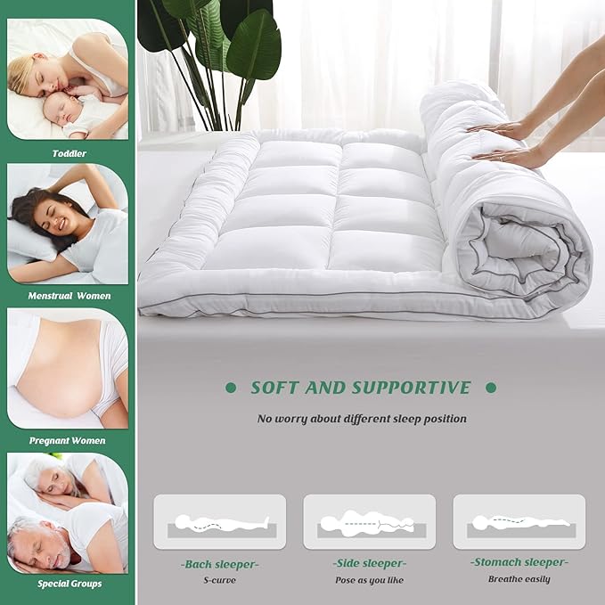 GRT Pillowtop Mattress Topper Full Size, Rayon from Bamboo Mattress Cover Padded with 900gsm 3D Snow Down Alternative Filling, Extra Thick Mattress Pad Full for Back Pain