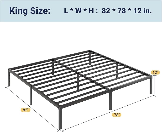Allewie King Size Bed Frame, 12 Inch Metal Platform Beds with Storage Space, No Box Spring Required and Easy Assembly, Black