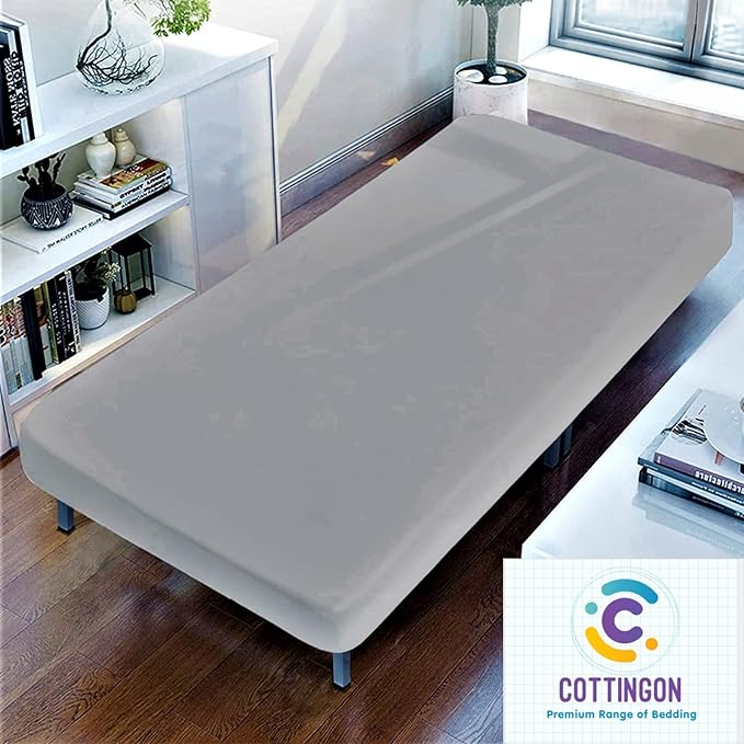 Cot Size 28" x 75" Fitted Sheet, 100% Egyptian Cotton, Perfect for Camp Bunk Beds/RVs/Guest Beds/Army Cots/Replacement Mattress (Light Grey)