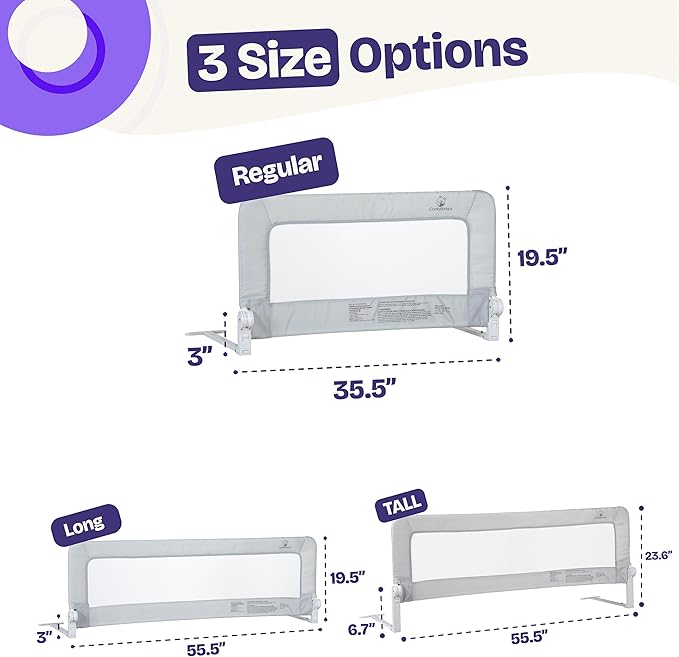 ComfyBumpy 1-Pack Bed Rail for Toddlers 35.5" L x 19.5" H | Toddler Bed Rails for Twin, Full & Toddler Bed Size | Swing Down Bed Rail Guard | Baby Bed Side Rail for Kids | Gray