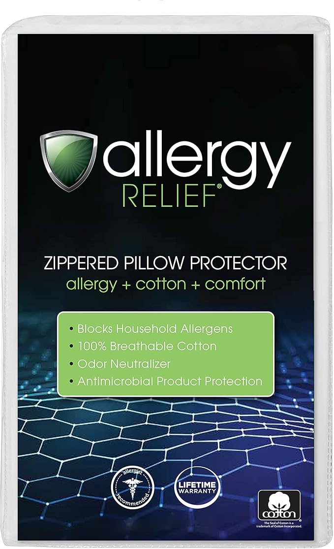 Allergy Relief Zippered Pillow Protector, Standard/Queen, 2 Pack