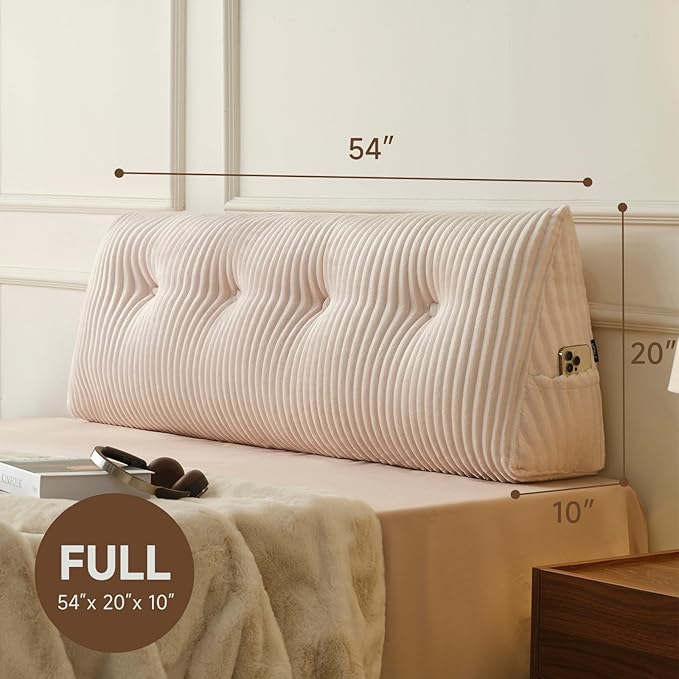 Z-hom Large Headboard Pillow Full, NO ROLL Pillow, Wedge Pillow Headboard for Sitting Up in Bed, Backrest Support Triangular Cushion for Reading, Gap Pillow w/Removable Washable Cover,Cream