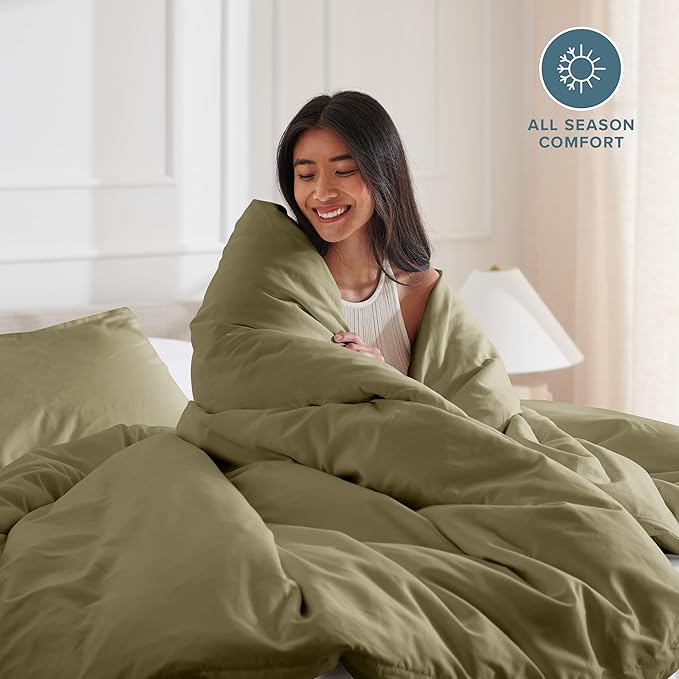 Bare Home Bedding Duvet Cover Queen Size - Premium 1800 Super Soft Collection - Lightweight, Cooling - Soft Breathable Bedding Duvet Cover (Queen, Olive)