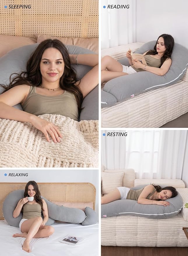 Meiz Question Mark Body Pillow for Adults & Couples - Silky Soft Cover, Cooling Full Body Support for Side Sleepers, Back & Pregnancy, with Detachable Heart Hugging Pillow, Gray