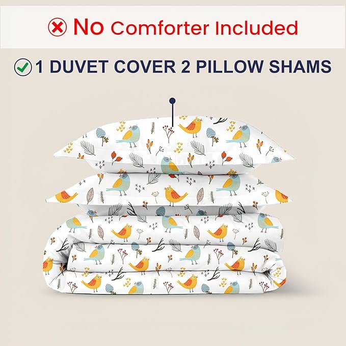 Kotton Culture 3 Pc King Size Duvet Cover Set- 100% Egyptian Cotton Sateen 600 Thread Count Ultra Soft Premium Durable Comforter Cover Zipper Closure & Corner Ties (Forest Birds, King 102"x94")