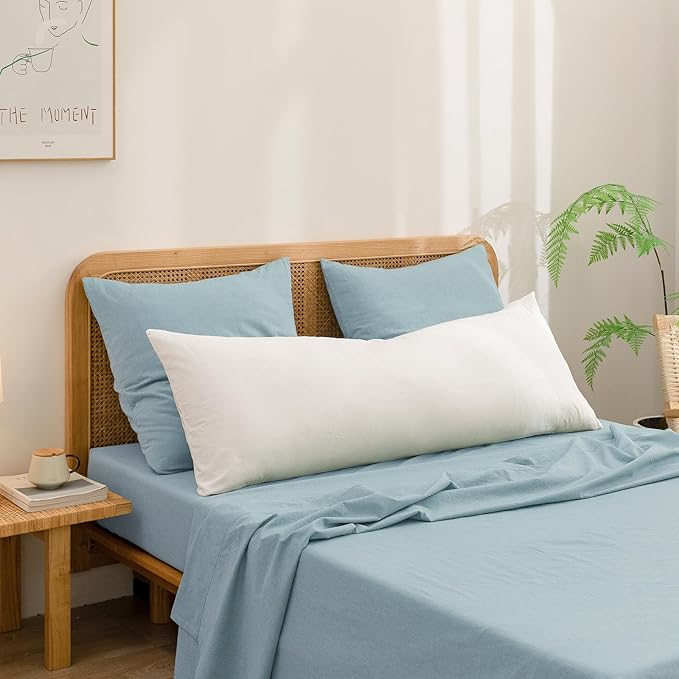 BESTOUCH 100% Washed Cotton Pillowcase for Hair and Skin Linen Feel Soft Comfortable Breathable 2 Set Pillow Case with Envelope Closure Solid Hushed Green Euro 26x26 Inches