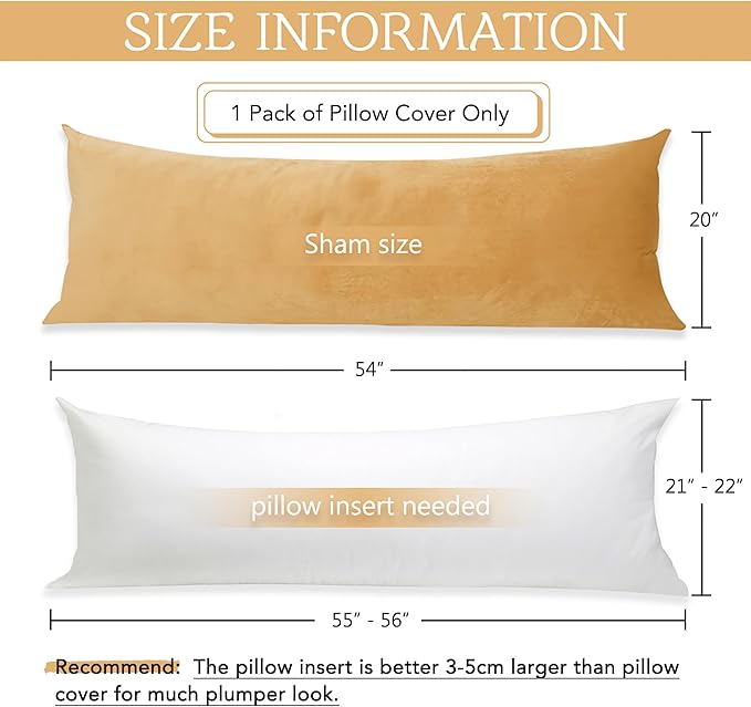 StangH Body Pillow Cover, Holiday Decorative Soft Cozy Velvet Pillow Cover Body Pillowcase with Hidden Zipper for Cozy Sunbathing/Party Garnish, Warm Gold, 20 x 54 inches, 1 Piece
