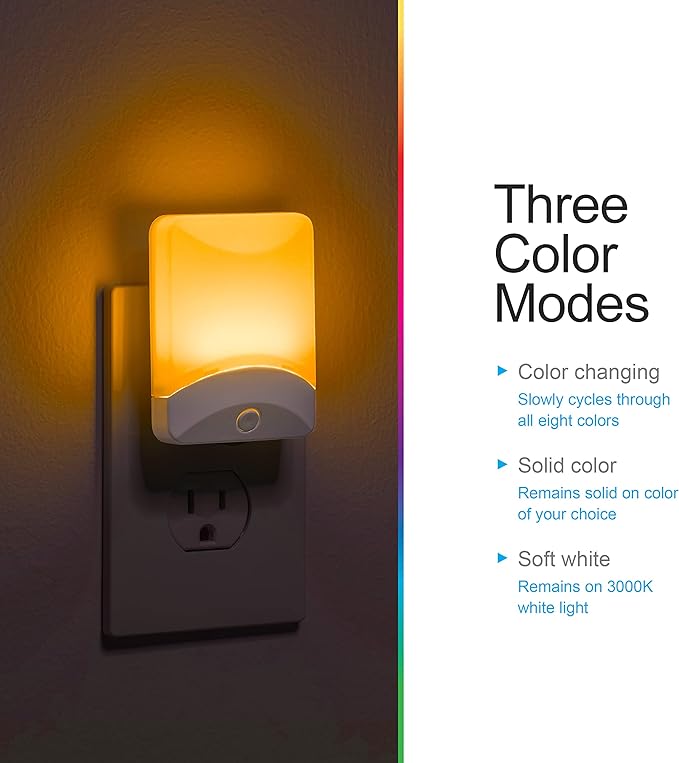 GE Color Changing LED Night Light for Kids, Dusk to Dawn Sensor, Home Decor Apartment Essentials, Wall Lights for Bedroom, Ambient Lighting, Nightlights Plug in, 50860, 4-Pack