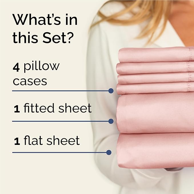 Full 6 Piece Sheet Set - Comfy, Breathable & Cooling - Hotel Luxury Bedding for Women, Men, Kids, Teens & Children - 1 Flat & 1 Fitted Sheet & 4 Pillowcases w/ Deep Pockets - Wrinkle Free - Baby Pink