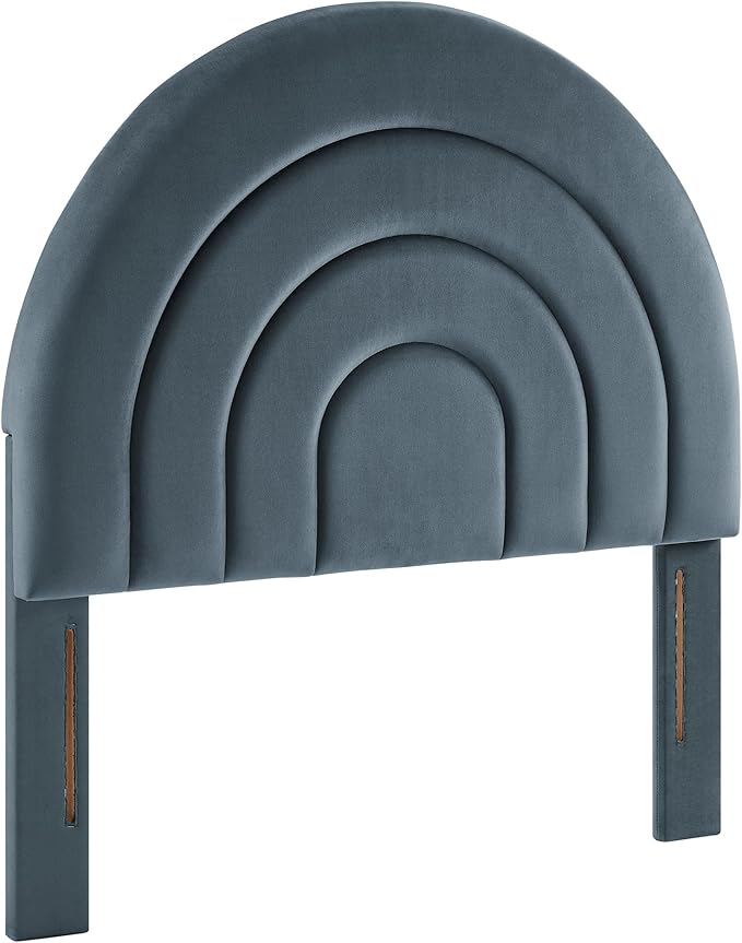 Modway Solana Soft Arch Shaped Round Twin Headboard in Cadet Blue – Upholstered Headboard – Stain-Resistant Performance Velvet Headboard for Twin Beds