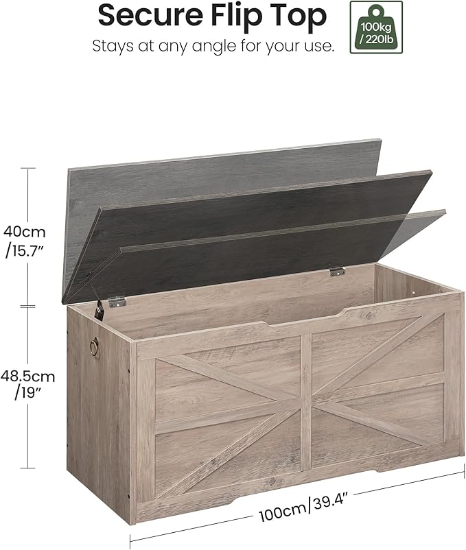 CHOEZON Storage Chest, 39.4" Wooden Storage Trunk, Retro Storage Bench with Safety Hinge, Toy Chest Storage, Farmhouse Style, for Bedroom, Living Room, Charcoal Gray and Greige MCW10HC