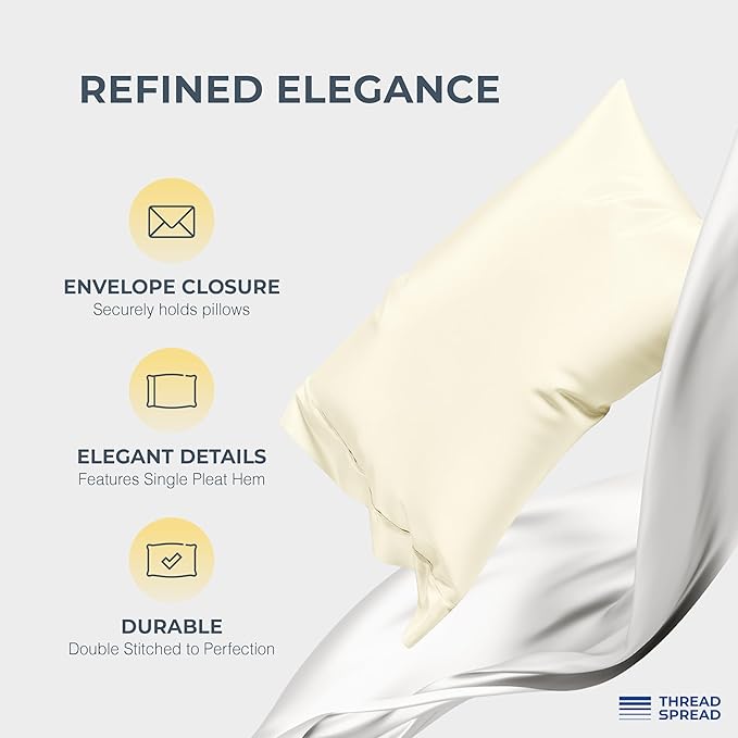 THREAD SPREAD 100% Egyptian Cotton King Size Sheets Set - Luxury 1500 Series Egyptian Cotton Sheets King Size (4 PC, Ivory), Silky Soft, Sateen Weave, Cooling & Breathable, 17" Deep Pocket Bed Set