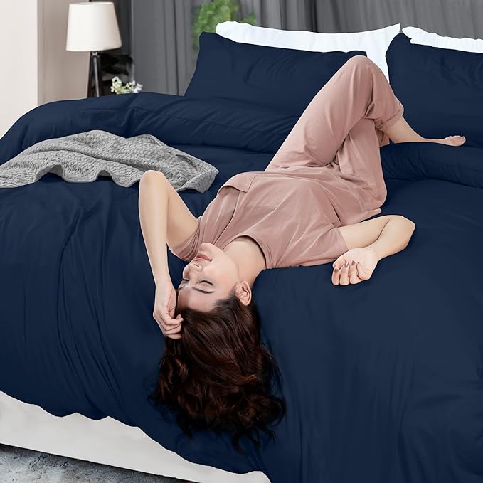 Utopia Bedding Duvet Cover Twin Size - 2 Piece with Zipper Closure - 1 Comforter Cover 68X90 Inches & 1 Pillow Sham 20X26 Inches (Navy) Comforter Not Included