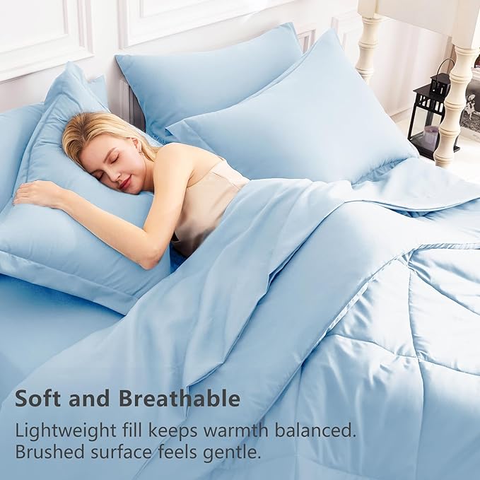 CozyLux Queen Comforter Set Baby Blue - Bed in a Bag Queen Size 7 Pieces, Luxury Soft Bed Set for All Seasons, Bedding Set with Down Alternative Comforter, Sheets, Pillowcases & Shams
