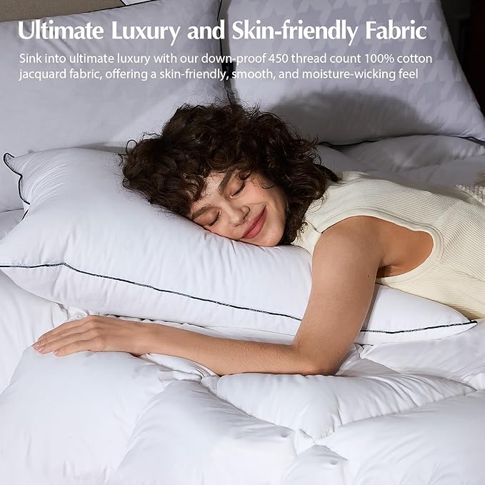 Pacific Coast White Goose Down Pillow, White Luxury Sleeping Pillow, Balanced Neck Support for Back Sleepers, Medium Supportative, 100% Jacquard Cotton Shell, 450 Thread Count,1 Pack Queen Size