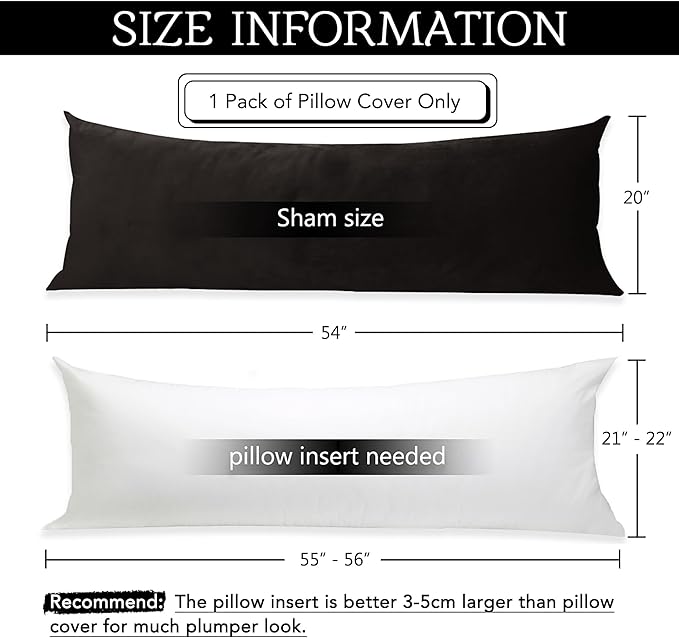 StangH Black Body Pillow Pillowcase, 20 x 54 inches Soft Velvet Pillow Cover with Zipper Closure, Warm Cozy Body Pillowcase for Adults Pregnant Women, 1 Piece