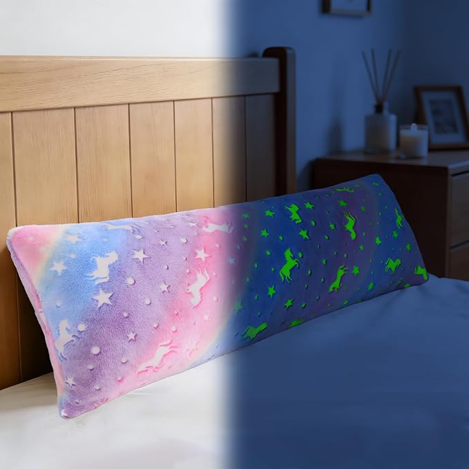 Cloele Body Pillow Cover Glow in The Dark Long Pillow Cases Full Length Pillow Case - 21x54 inches Unicorns Ultra Soft Body Pillowcase for Kids Girls Decorative Body Pillow Pillowcases(Only Cover)