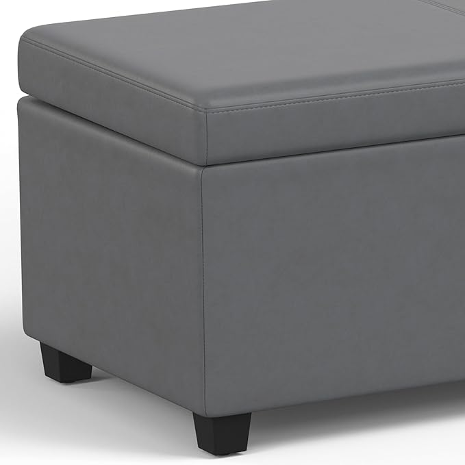 SIMPLIHOME Avalon Extra Large Storage Ottoman Bench - 54 inch Wide Upholstered Vegan Leather Rectangular Lift-Top Ottoman in Stone Grey, Contemporary Bench for Living Room with Hidden Storage