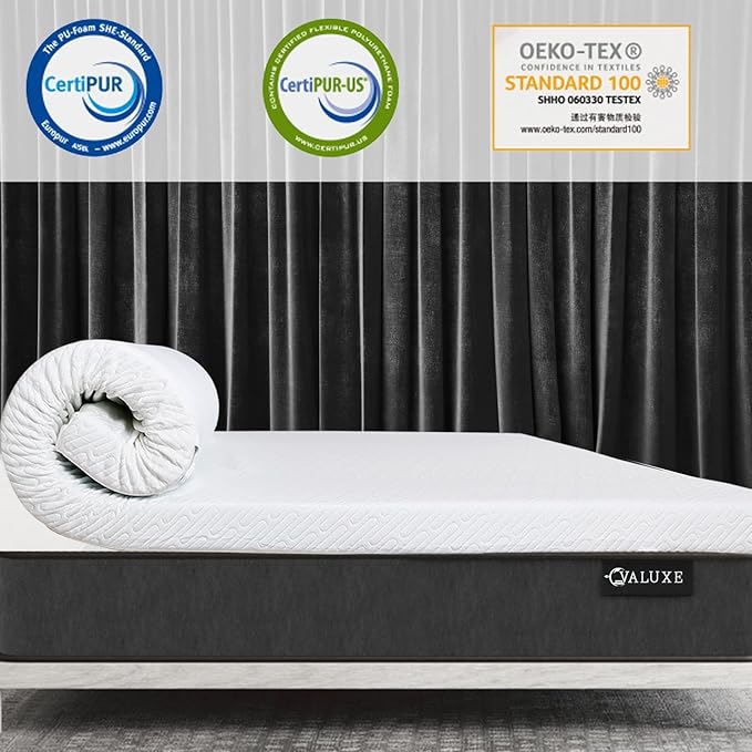VALUXE 4 Inch Gel Memory Foam Mattress Topper Full Size High Density Cooling Pad Pressure Relief Bed Topper (with Removable & Washable Bamboo Cover)