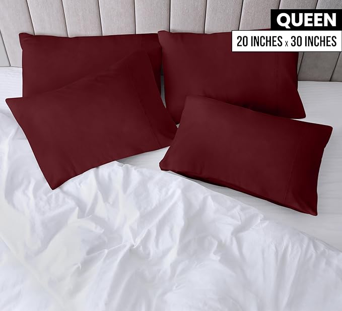 Utopia Bedding Queen Pillow Cases - 4 Pack - Envelope Closure - Soft Brushed Microfiber Fabric - Shrinkage and Fade Resistant Pillow Covers Queen Size 20 X 30 Inches (Queen, Burgundy)