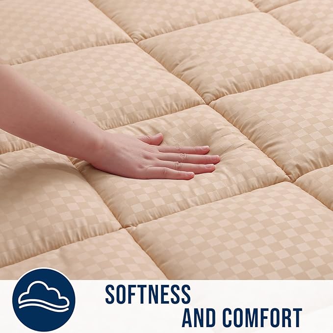 OLANLY Twin Quilted Fitted Mattress Pad, Elastic Fitted Mattress Topper, Cooling Soft Mattress Cover Stretches up to 21 Inches Deep, Machine Washable Mattress Protector (39x75 inch, Beige)