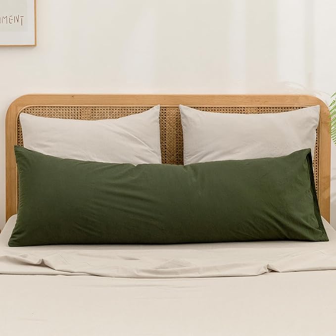 BESTOUCH 100% Washed Cotton Pillowcase for Hair and Skin Linen Feel Soft Comfortable Breathable 2 Set Pillow Case with Envelope Closure Solid Linen Grey Euro 26x26 Inches