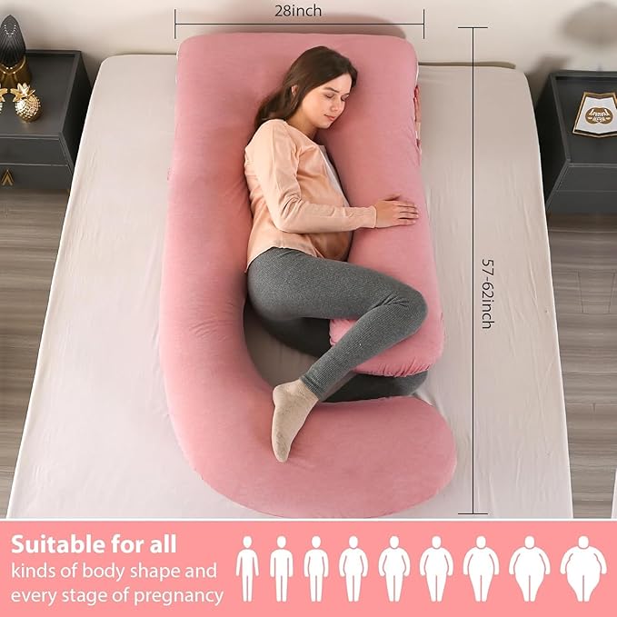 Elover Cooling Pregnancy Pillows for Sleeping,U Shaped Full Body Pillow with Removable Cover,Pregnant Women Must Haves,Maternity Essential,Cooling Pink
