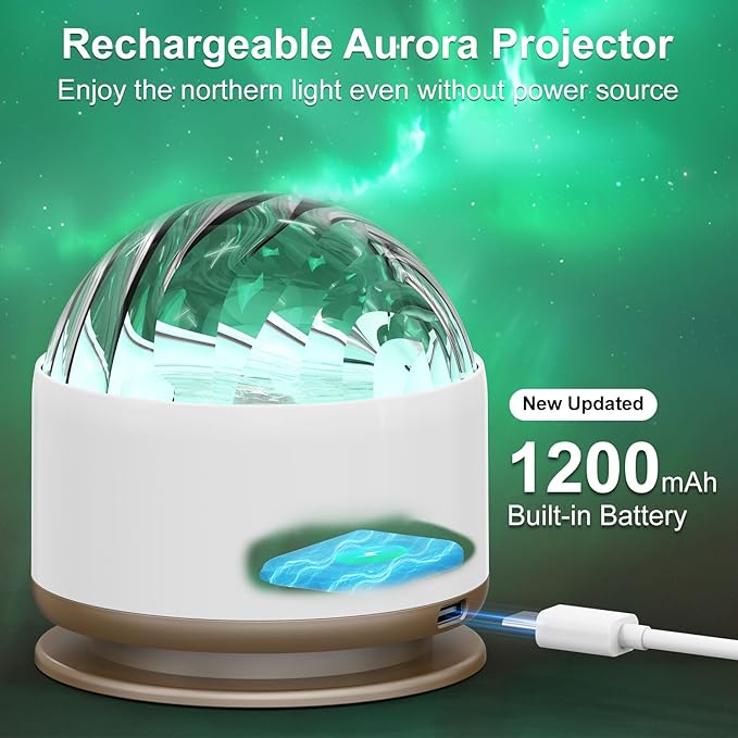 HUMIIEYE Northern Light Projector, Battery Operated Aurora Night Light with Timer Function, 13 Colors Galaxy Lamp Ripple Ceiling Projector Mood Ambient Lighting for Bedroom Adults Kids Room Girl Gift