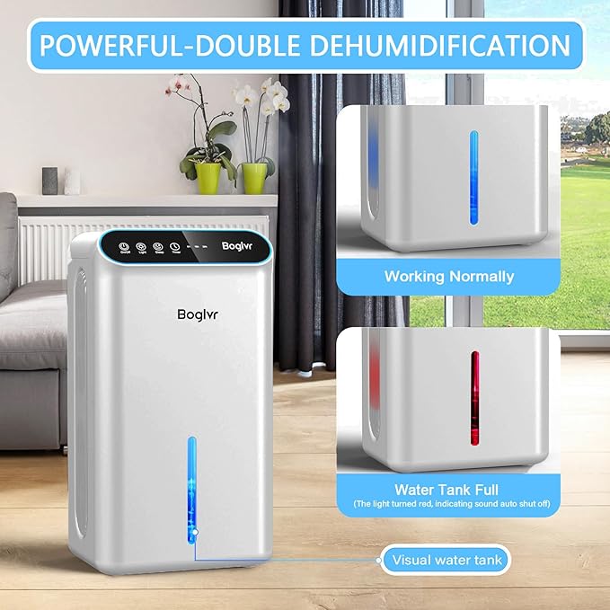Dehumidifier for Home, 85 OZ Water Tank, (800sq.ft) Small Dehumidifiers for Bathroom Bedroom Basement with Drain Hose, Auto Shut Off, 3 Gear Timer, Sleep Mode, 7 Colors LED Light