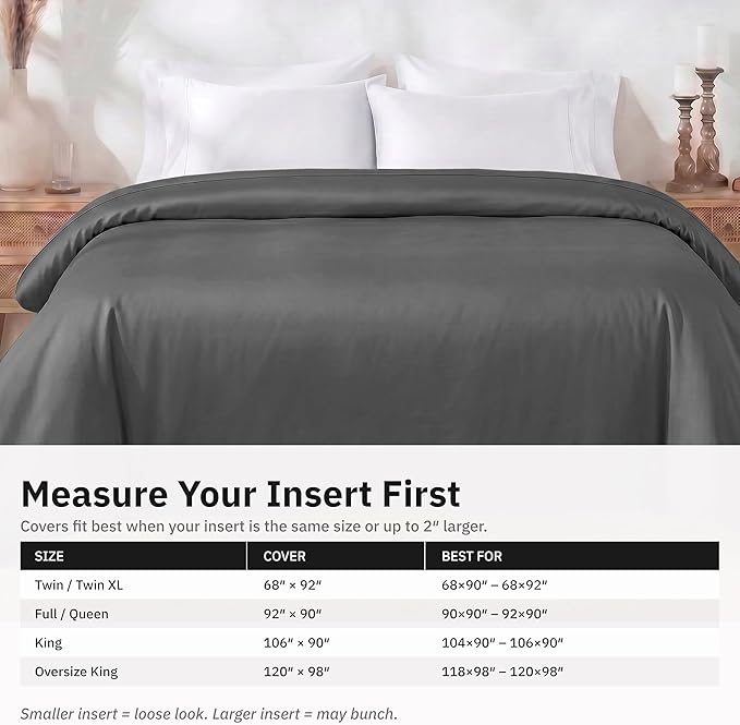 California Design Den King Duvet Cover Cotton - Winner Good Housekeeping Best Bedding Awards 2025, Premium 400 Thread Count Sateen, 100% Cotton Duvet Cover King, Button Closure & Corner Ties - Grey