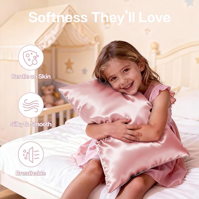 MR&HM Satin Pillowcase for Hair and Skin, Silk Satin Pillowcase 2 Pack, Toddler Size Pillow Cases Set of 2, Silky Pillow Cover with Envelope Closure (13x18, Light Pink)