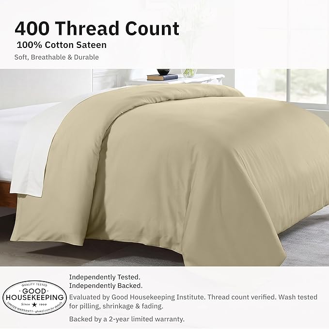 California Design Den Duvet Cover Queen/Full Only - Winner Good Housekeeping Best Bedding Awards 2025, 400 Thread Count Sateen 100% Cotton Queen Duvet Covers, Soft and Durable - Beige (Golden Tone)
