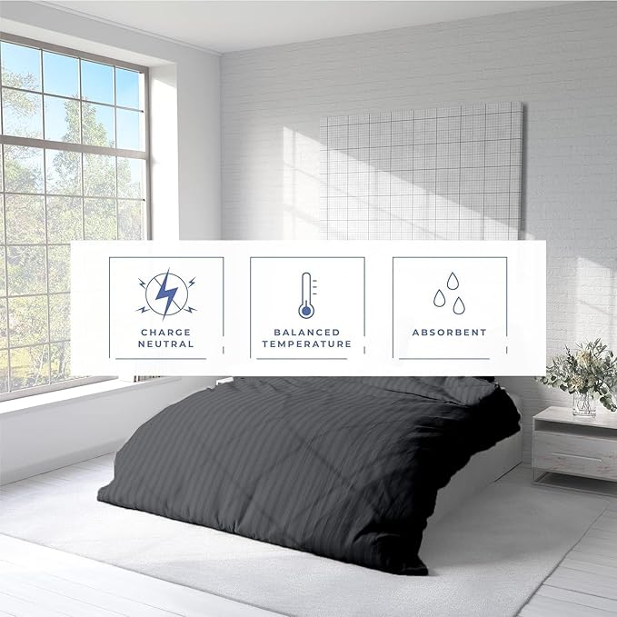 Kotton Culture 3 Pc California King Size Duvet Cover Set -100% Egyptian Cotton 600 TC Ultra Soft Premium Durable Comforter Cover Zipper Closure & Corner Ties (Striped Dark Grey,104"x98")