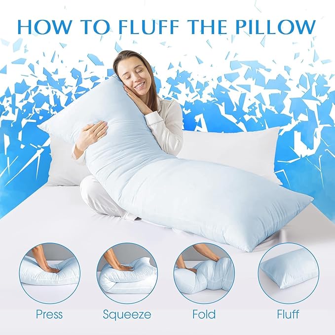 Body Pillow Insert - Breathable Full Body Pillow for Side Sleeper - Soft Long Bed Pillow for Adults - 20 x 54 inch-Blue