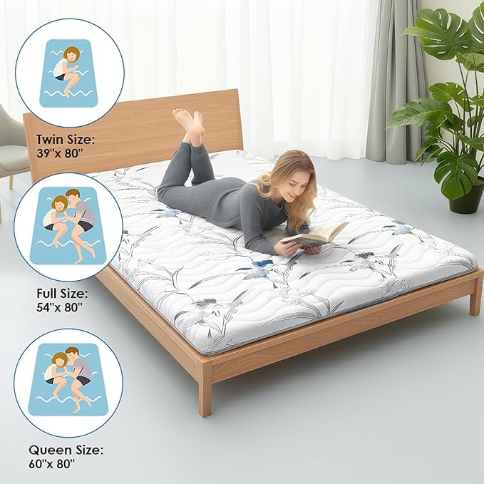SCHNAUZER HOME Japanese Floor Mattress, 3.5" Thicken Ink Wash Floral Pattern Portable Futon Mattress, 100% High-Density Foam Tatami Mat Sleeping Pad for Camping Guest Room Dormitory RV, White, Full